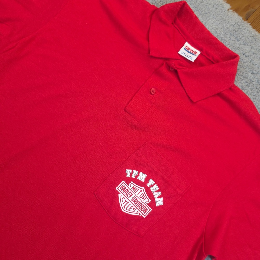 Anvil Harley-Davidson TPM Team Polo Made in USA VTG Rare Single Stitch Red Sz L